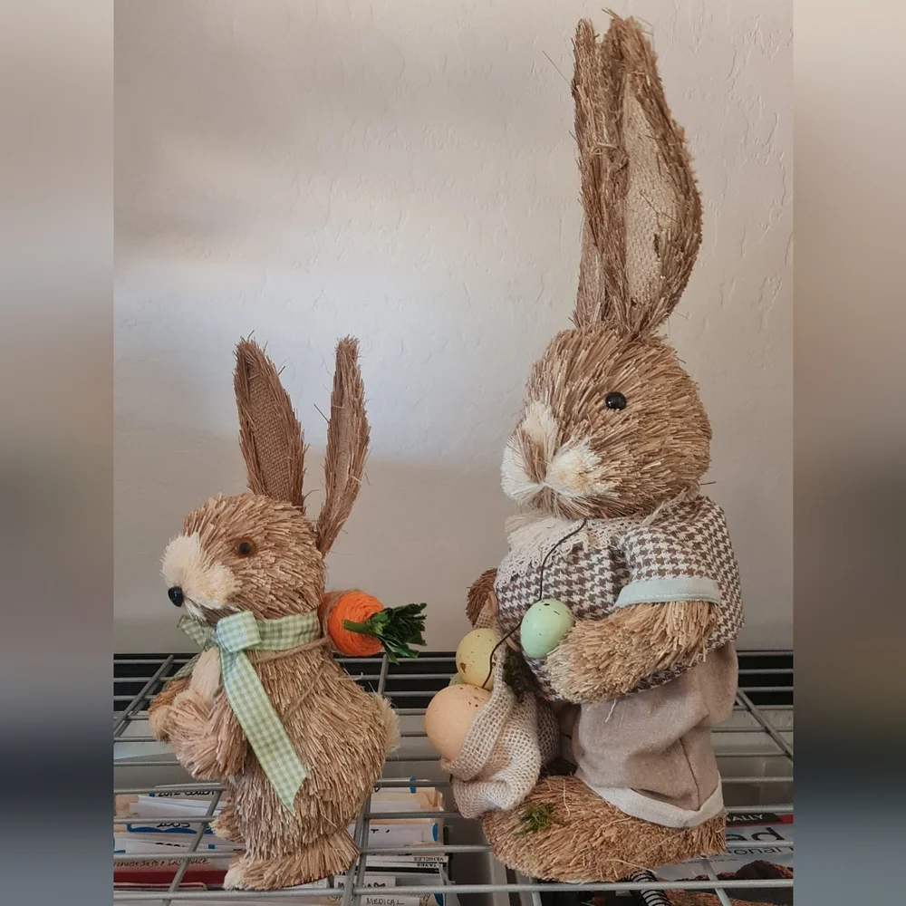 Michaels Sisal Rustic Easter Bunny Figurines by Ashland w/ Eggs Set/2 EUC - Picture 2 of 7